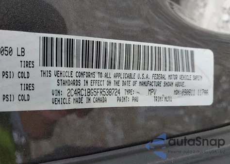 2015 Chrysler Town & Country Touring z USA, uszkodzony, nr VIN 2C4RC1BG5FR538724